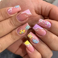 24pcs false nails shiny little flowers cute fresh and natural fake nail tips full cover acrylic for girls fingernails