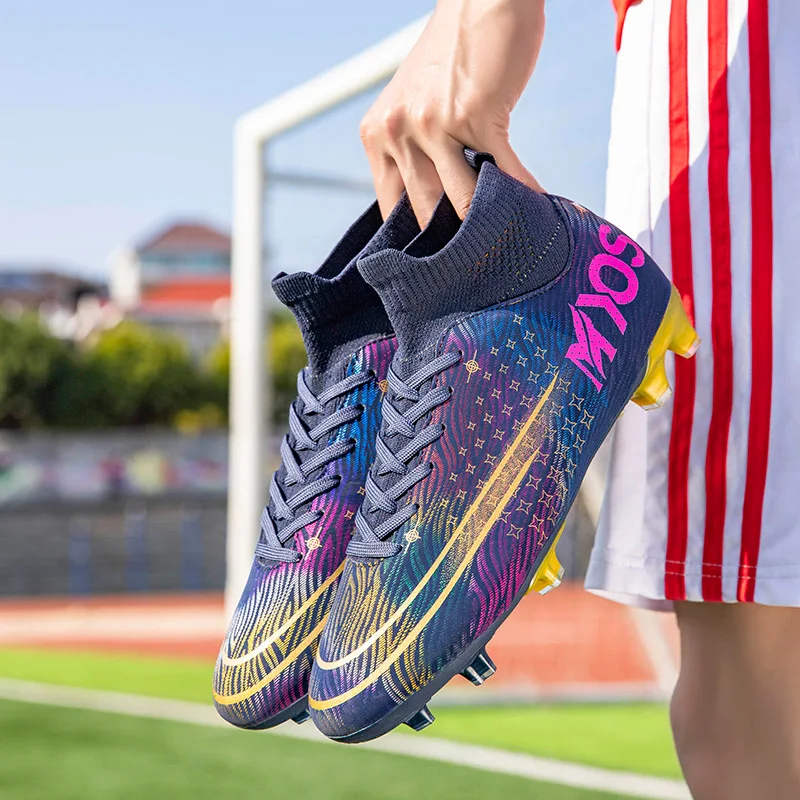 Soccer Cleats Men Breathable Indoor Long Spikes Ankle Training Football Boots 2021 Kids Boys Professional Soccer Shoe Non Slip F