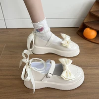 lolita shoes japanese style mary janes women shoes 2022 fashion bow tie pearl zapatillas mujer party thick sole ladies footwear