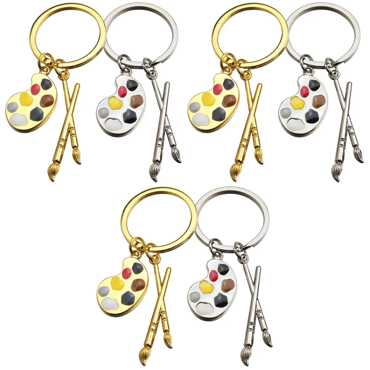 

6 Pcs Unique Drawing Pen Modeling Keychain Stylish Key Decoration Golden Silver