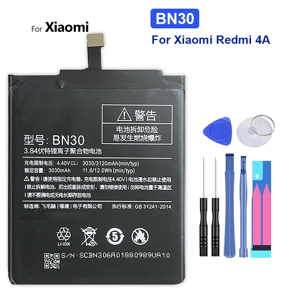 Phone Battery BN30 For Xiaomi Redmi 4A Mi4A M4A High Quality 3120mAh Phone Replacement + Tools Kits