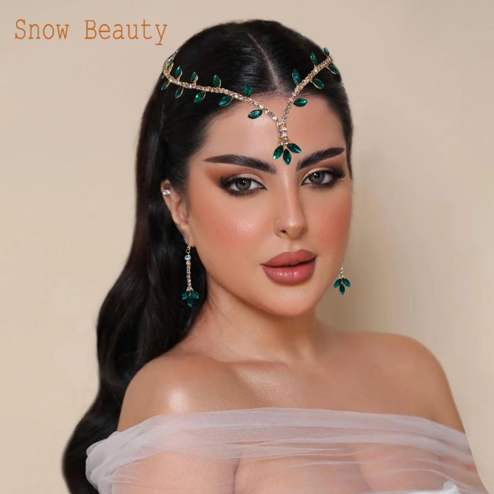 

DZ053 Luxury Rhinestone Head Chain with Earring Bride Forehead Headband Bohemia Bridal Headwear Women Hair Ornaments Party Tiara