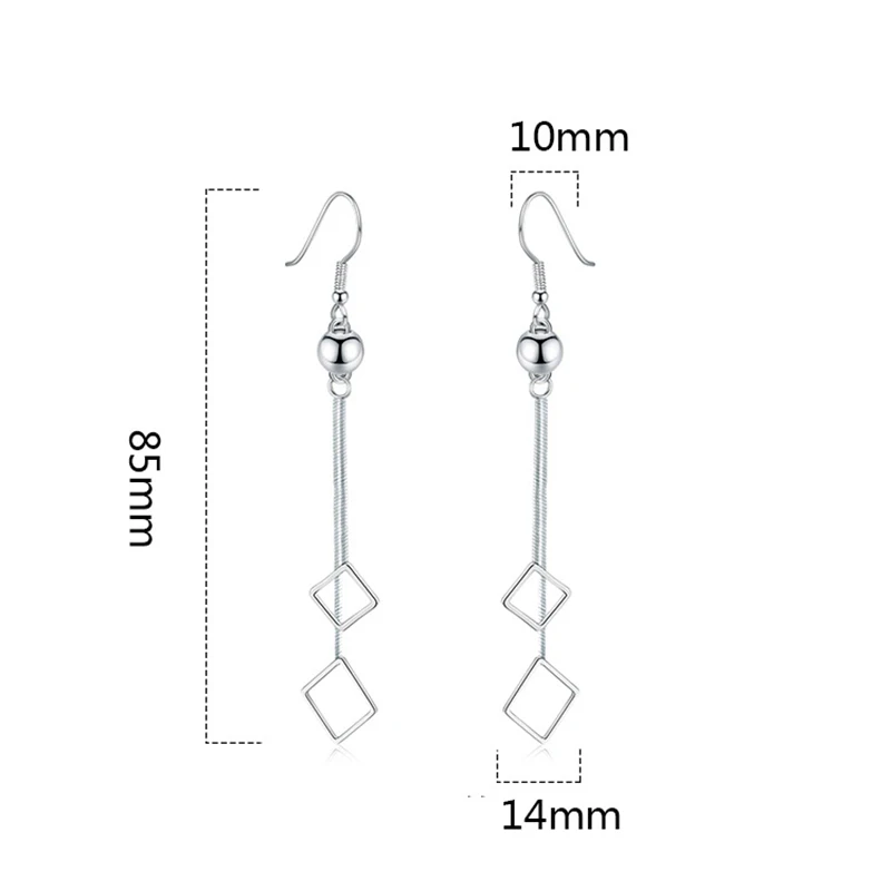 Длинные квадратные двухслойные серьги с кисточками розового золота и