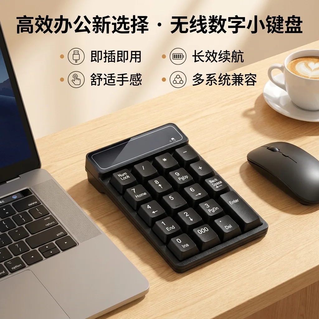 Фото Беспроводная цифровая клавиатура 2.4G USB, механическая цифровая панель с подвесными клавишами для компьютера, ноутбука, бухгалтерии и финансов №2