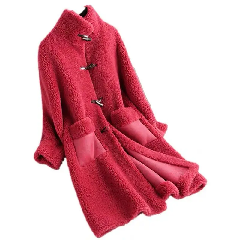 2022 Winter Warm Fur Coat Female Long Women Faux Rabbit Fur Overcoat Fluffy Furry Female Mink Jacket x-long pocket red luxury