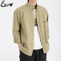 euow 2022 fashion cotton long sleeve shirt mens loose casual lapel tops mens clothing breathable blouse high quality streetwear