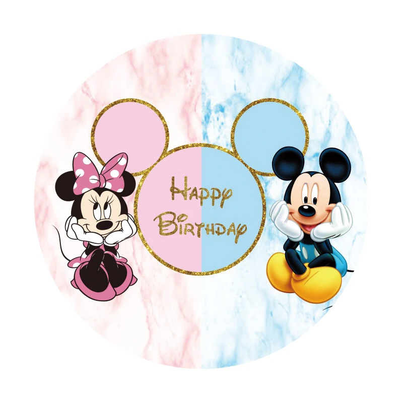 

Disney Mickey Minnie Mouse Circle Background Marbling Birthday Party Decoration Banner Round Photography Backdrop Photo Studio