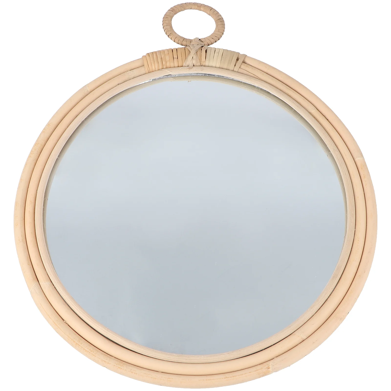 

Mirror Wall Hanging Wicker Makeup Round Rattan Vanityrustic Decor Bathroom Retro Woven Wood Ornamentsaccent Wooden Willow