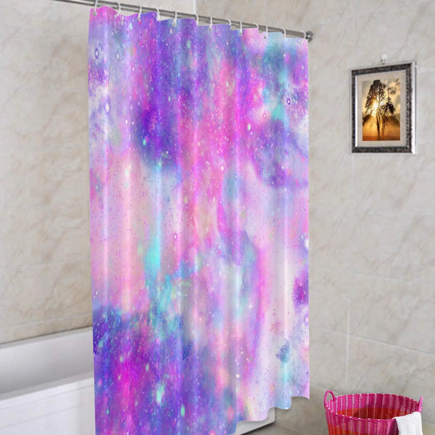 

Starry Space Shower Curtain Blue Galaxy Nebula Waterproof Polyester Fabric for Bathtub Bath Room Decor with Hook Shower Curtains