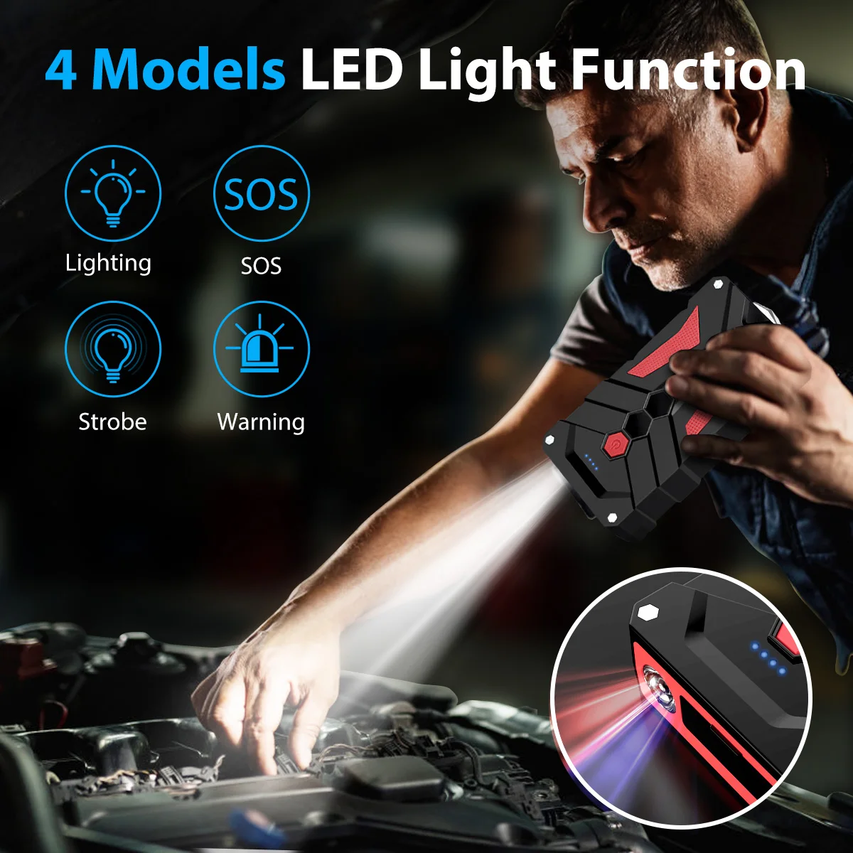 

1000A 12800mAh 12V Car Auto Jump Starter Power Battery Starter with USB Quick 3.0 ( to 7L Gas or 5.5L Engine)