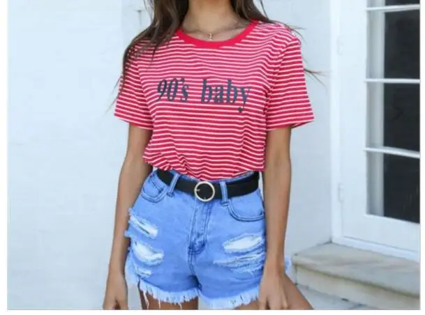 

Summer Stripped T Shirt for Women Girls New Fashion Short Sleeve Tops Letter 90's Baby Casual Tshirt Harajuku Streetwear