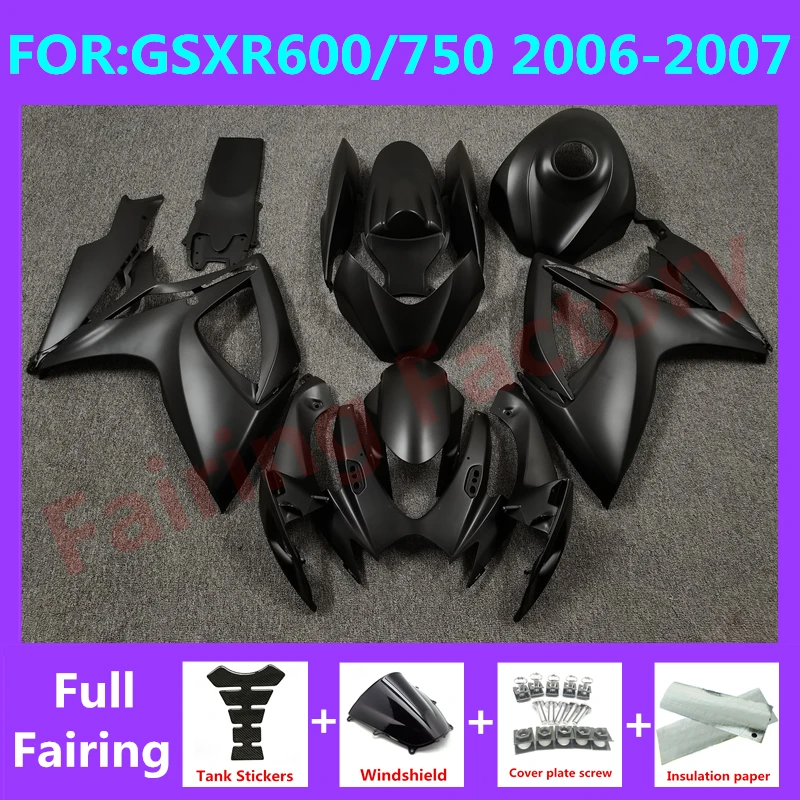 

NEW ABS Motorcycle Whole Fairing kit fit for GSXR600 750 06 07 GSXR 600 GSX-R750 K6 2006 2007 full Fairings kits set matte black