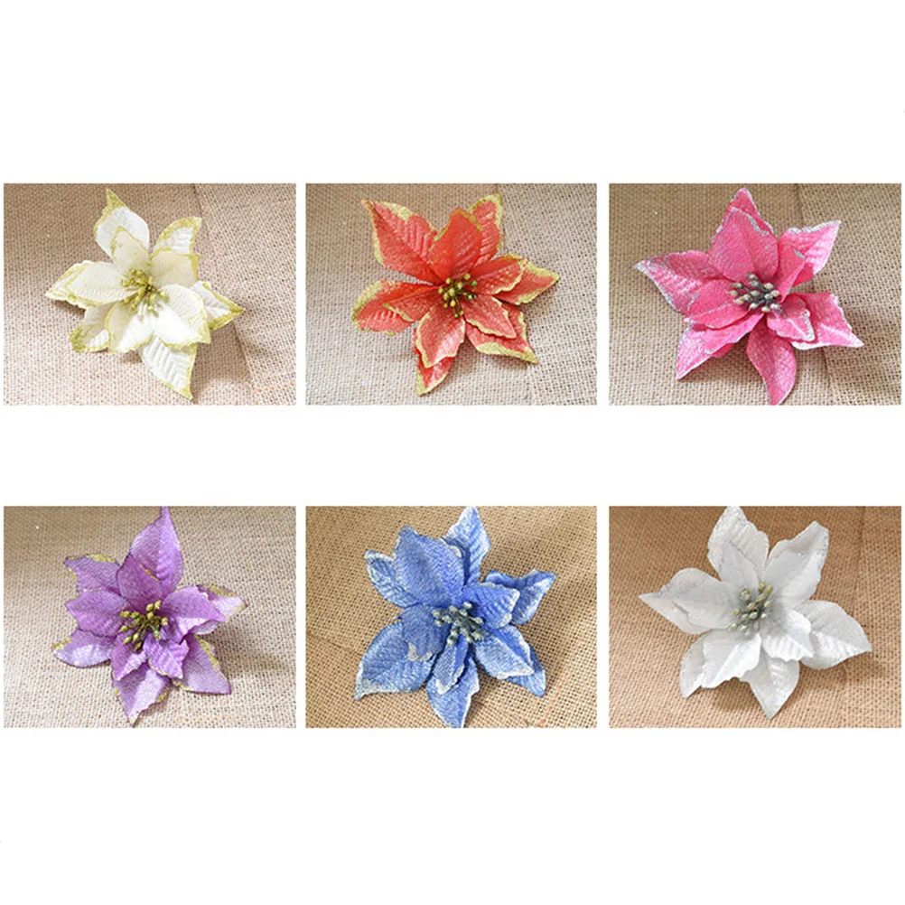 

24PCS Christmas Glitter Poinsettia Flowers Decorative Artificial Flowers for Christmas Wreath Christmas Tree Ornaments On the