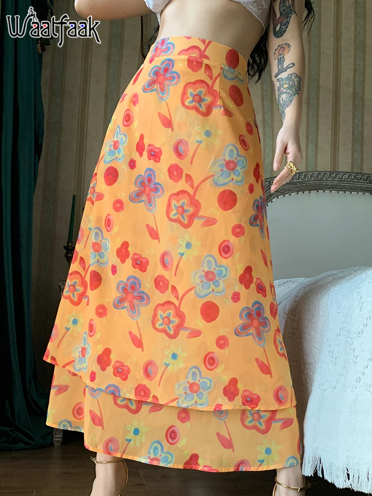 

Длинная Юбка-миди с цветочным принтом, с завышенной талией