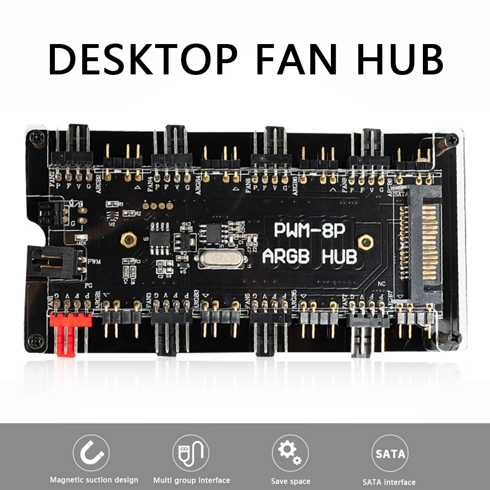 

SATA Power Supply 1 to 8 Fan HUB 12V 4 Pin PWM ARGB Addressable Splitter for PC Extension Cable Splitter Adapter Controller