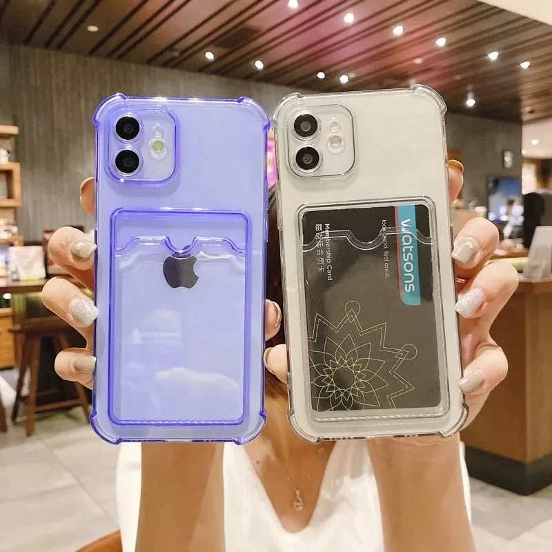 

Card Slot Bag Holder For iPhone 13 11 12 Pro Max X XS XR SE 2020 7 8 Plus Clear Shockproof Soft Wallet Cover
