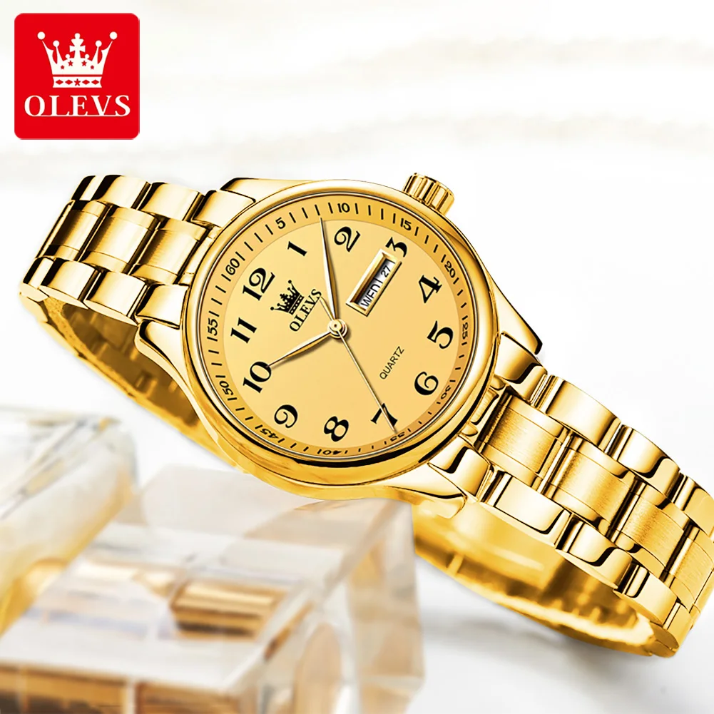 OLEVS Business Fashion Golden Watch for Women Luxury Waterproof Stainless Steel Woman Quartz Wrist Watches 5567 Ladies Clock