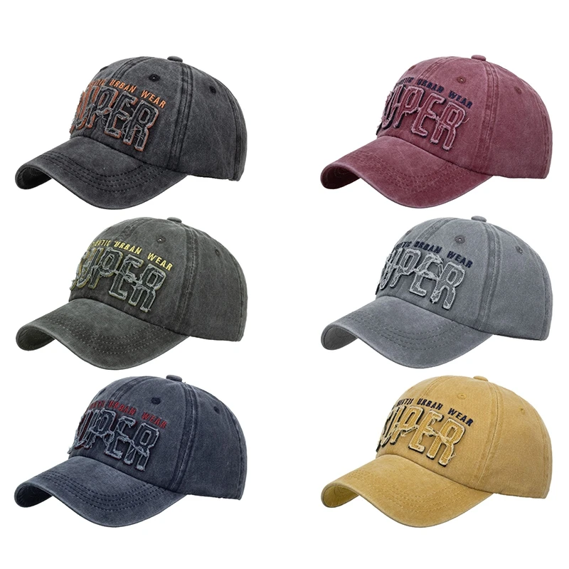 

Washed Cotton Vintage Hats For Man Baseball Cap Patch Letter Rock Embroidery Men And Women Hip Hop Sun Hat For Male Caps