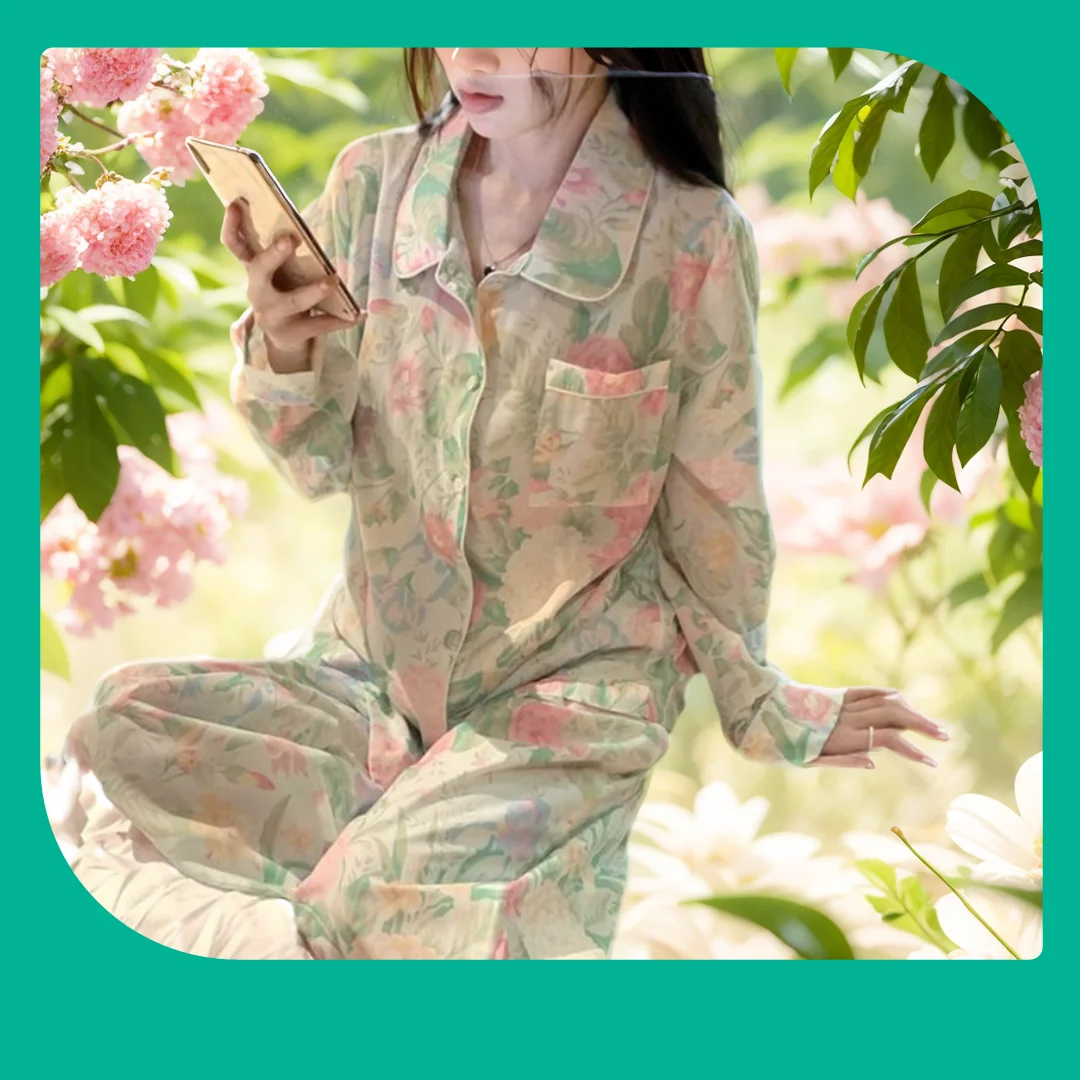 

Rayon Pajama Sets for Women - Flower Nighty T-Shirt, Homewear, Cozy Big Size Pijamas, Sweet Designer Clothing Women Luxury PJS