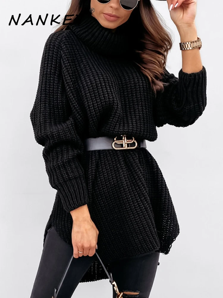 

NANKEY 2022 traf Sweater Dress Women's turtleneck Pullover FemaleCasual Warm Clothing Knitted Sweater Bottoming Women's sweater