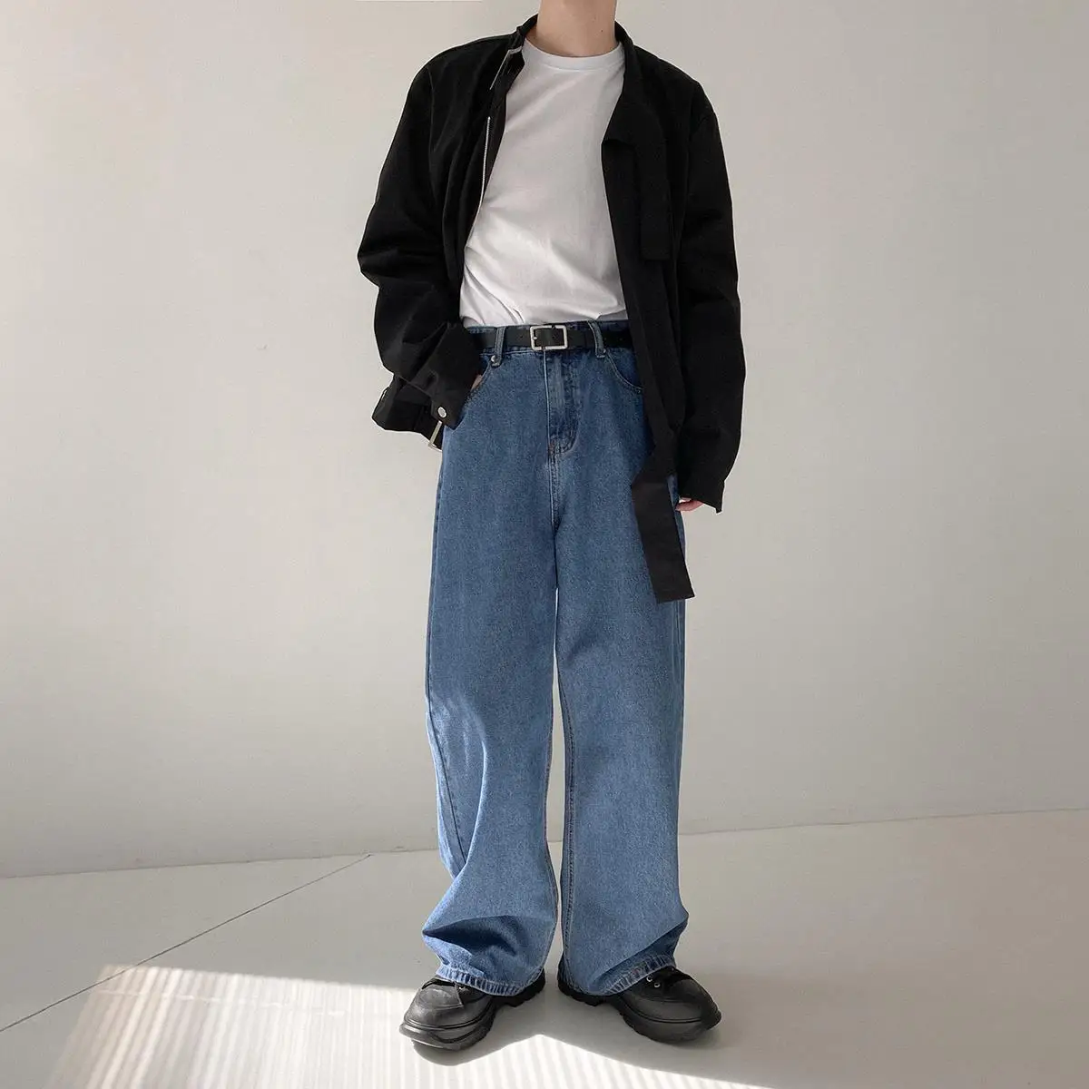Men's Y2K Jeans Business Straight Casual Denim Wide Leg Pants Korea Baggy Jeans Vintage Straight Trousers Streetwear For Men