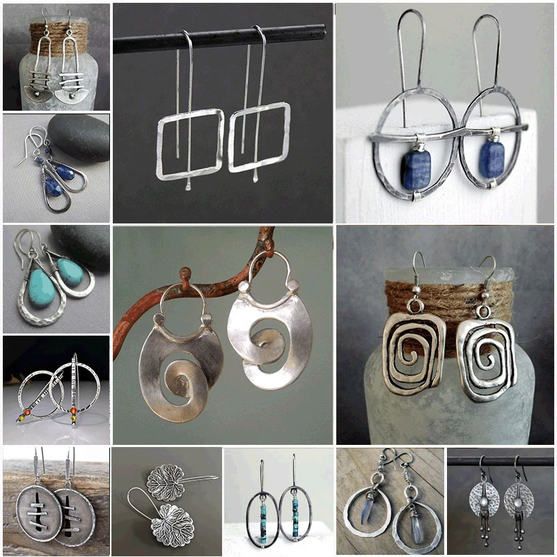 

Simple Fashion Hammered Metal Hook Earrings Tribal Geometric Silver Color Drop Dangle Earrings For Women Jewelry New