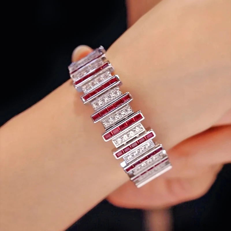 XCL Bellux серебряный браслет с красными и белыми кубическими циркониями