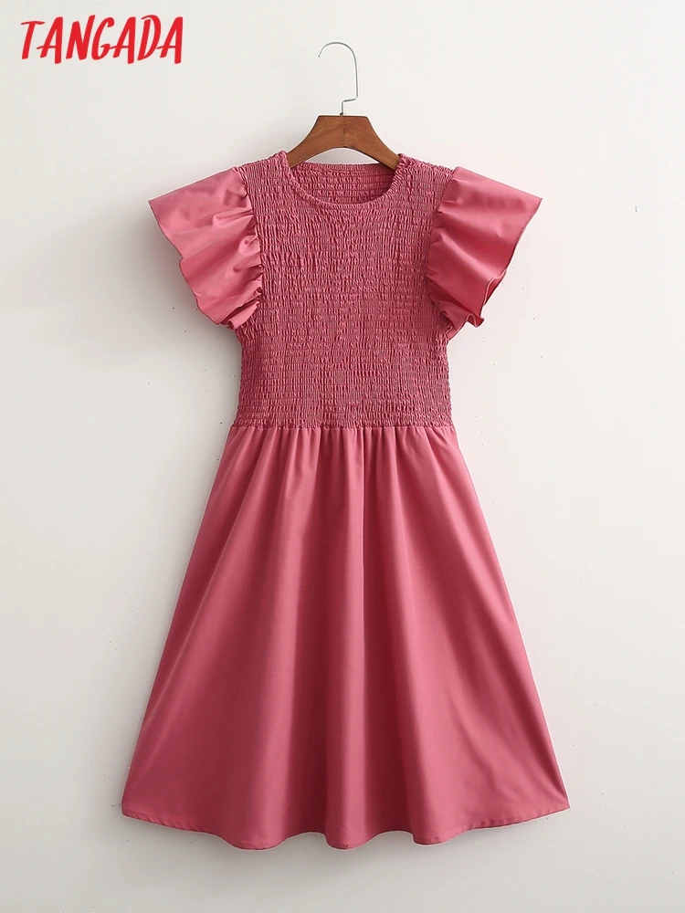 

Tangada 2022 Fashion Women Pleated Short Dress Flare Short Sleeve French Style Ladies Vintage Dress 1D71
