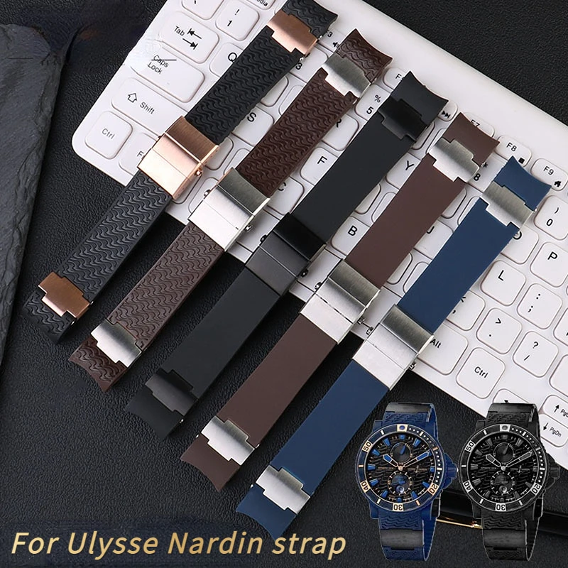 

For Ulysse Nardin Silicone Rubber Watch Band 263 DIVER Curved End strap Black Brown Blue 22mm Waterproof belt watch Bracelets