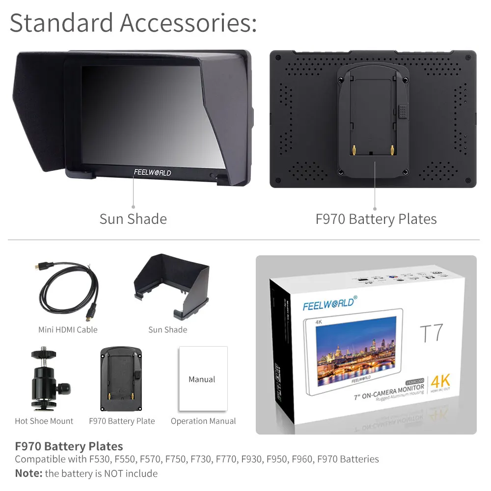 7-дюймовый полевой монитор Feelworld T7 для камеры DSLR 4K HDMI Ultra Full HD 1920x120 0 ЖК-дисплей IPS