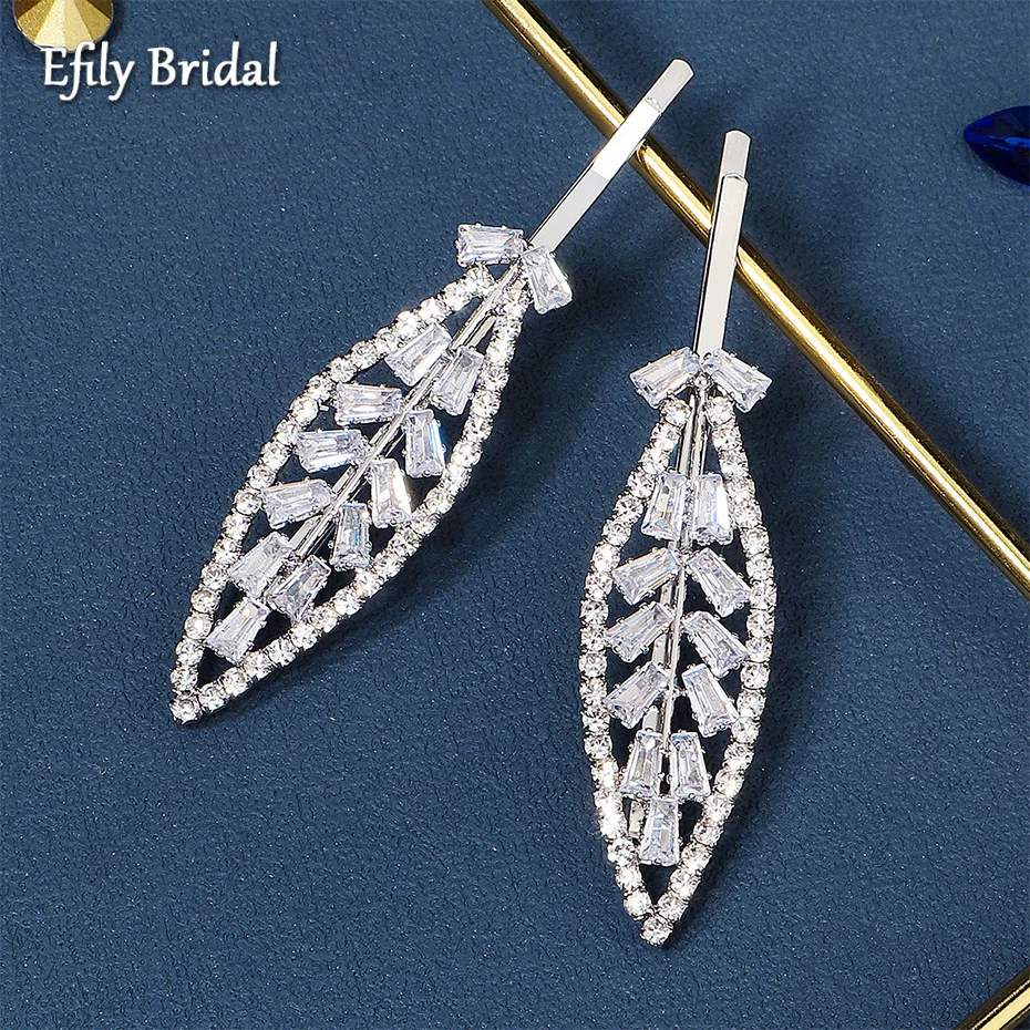 

Leaf Cubic Zirconia Hair Clip 2pcs/lot Rhinestone Barrette Hairpin Crystal Wedding Hair Accessories for Women Bridal Headpiece