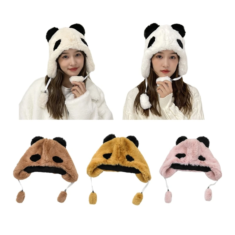 

Sweet Lacing Lei Feng Hat Panda Plush Hat Windproof Wild for Winter Daily Wear