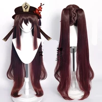 genshin impact hutao cosplay wig hu tao 110cm long brown heat resistant synthetic wigs anime cosplay wigs wig cap