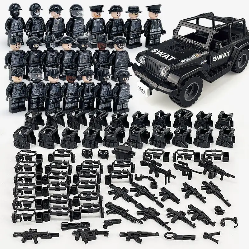 

Military Special Forces Modern Soldier Police Dog MOC SWAT City Car Military Weapons Figures Building Blocks Mini Toys