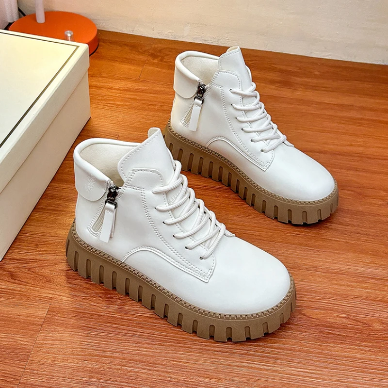 

Ladies Ankle Boots 2023 Trend Casual Sports Platform Shoes Women Sneakers Designer Round Toe Double Zip Short Boot Footwear