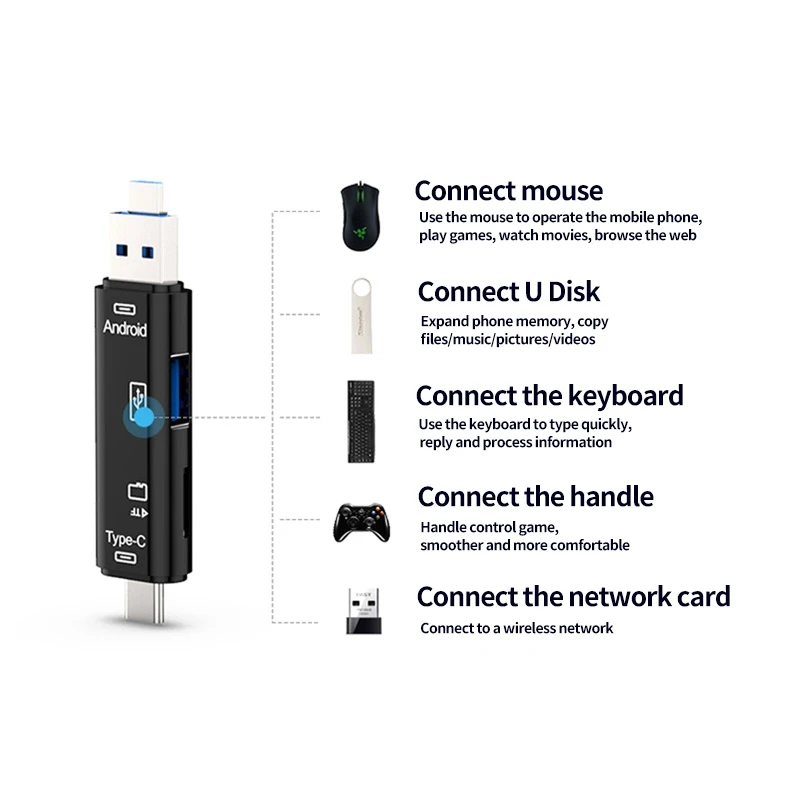 Аксессуары для телефона 3 в 1 Многофункциональный Usb 3.0 Type C/Usb 2 0/Micro Usb/Tf Micro Sd