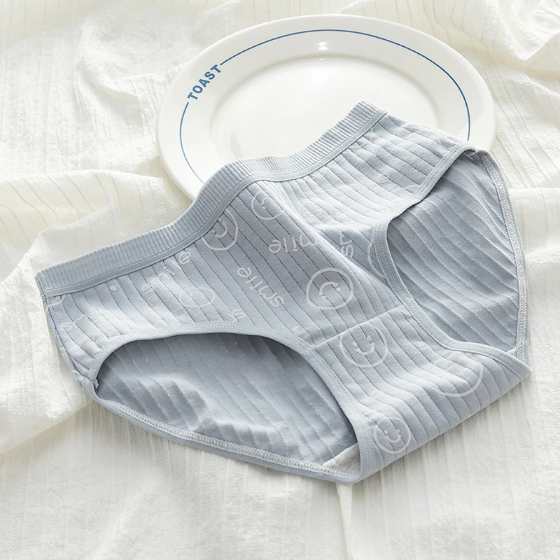 3pcs/ M-XL Cotton Women's Underwear Smiling Face Lattice Briefs Comfortable Seamless Breathable Underpants Women images - 2