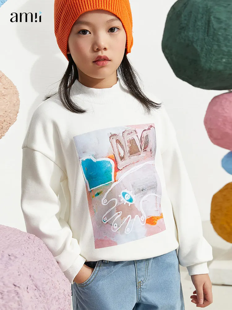 

Детский свитшот для девочек amii, модные худи с высоким воротником и принтом для детей, Свободный пуловер с длинным рукавом, одежда для подростков 22140186