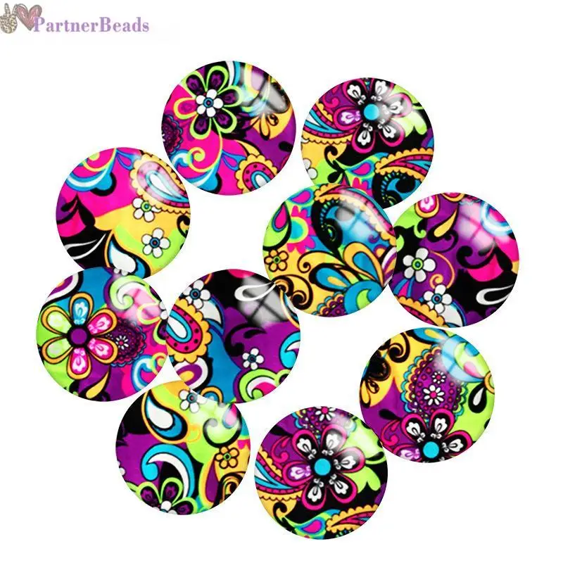 

Purple Bohemia Pattern Round Photo Glass Cabochon Demo Flat Back Making Findings 20mm Snap Button N2681