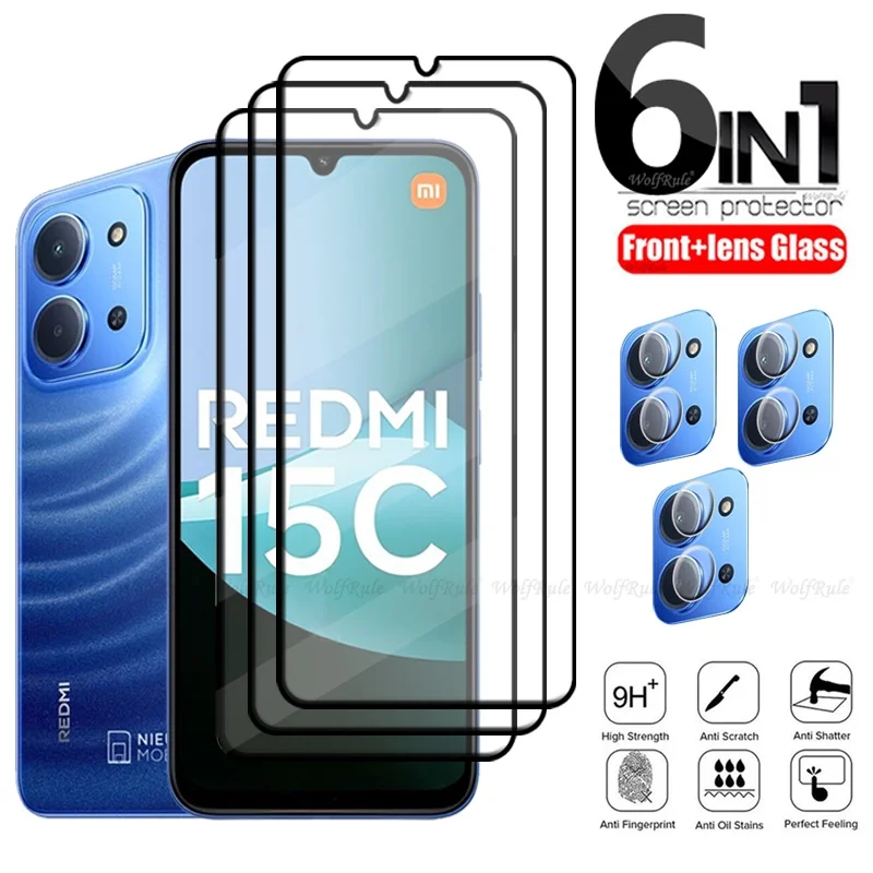 Фото 6-в-1 для Xiaomi Redmi 15C Стекло для Redmi 15C закаленное стекло 9H HD Защитное полное покрытие для экрана Redmi 15C Стекло для объектива №1