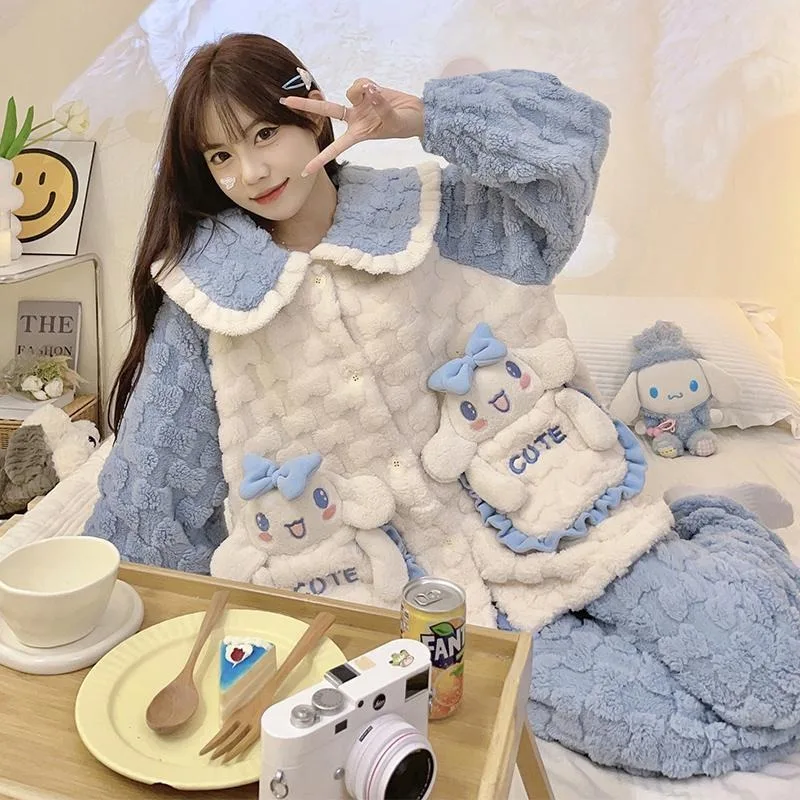 Пижама Sanrio Kuromi My melody Cinnamoroll для женщин на осень и зиму утепленная коралловый