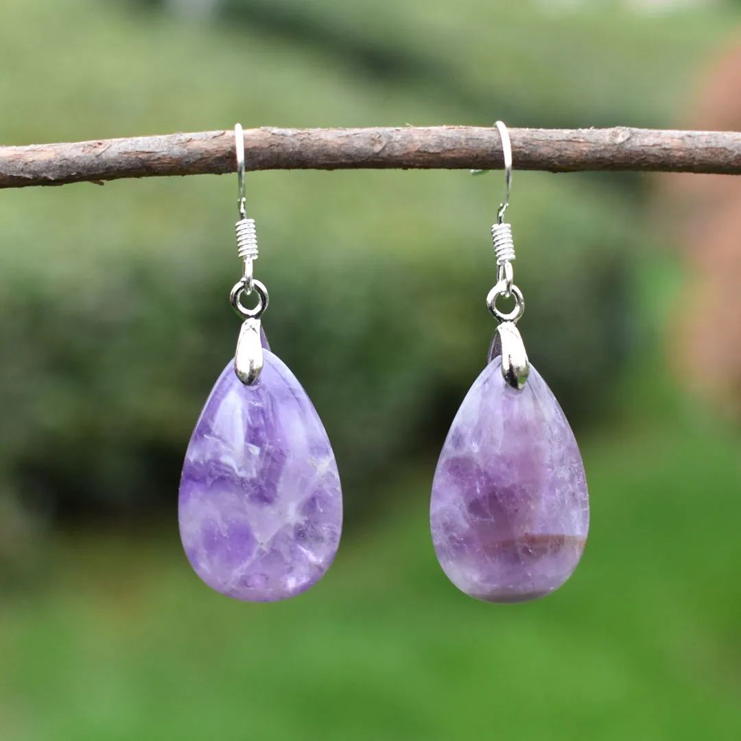 

Natural Amethyst Crystal Drop Earrings for Women Silver Color