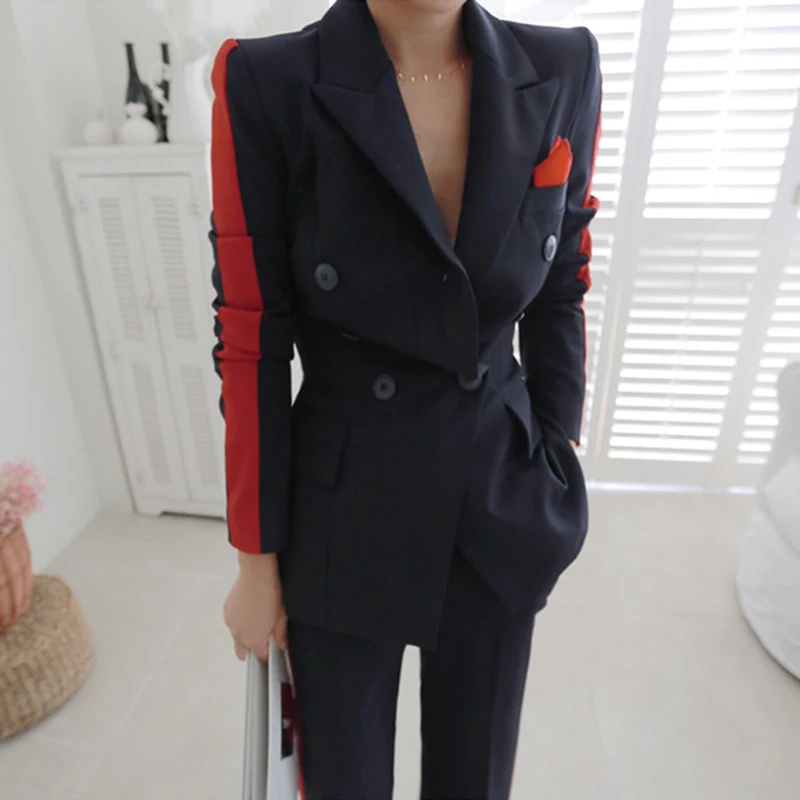 Women Fashion Comfortable Thick Warm Trend Outdoor Office Pant Suits 2021 Slim Blazer Long Pants Suit Wild Suit Slim Pants Set
