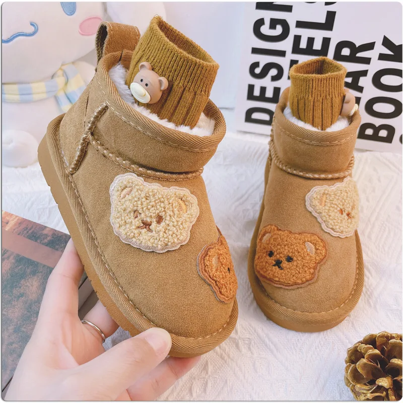 

Snow Boots Winter Children Shoes PU Leather Platform Ankle Kids Designer Girls Boys Fashion Casual Lovely Warm Faux Wool Shoes