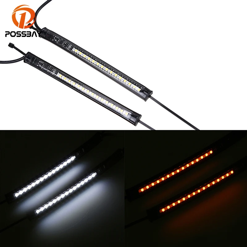 

POSSBAY Universal Flexible LED Motorcycle Turn Signal Light Amber Stop DRL Strip Indicator Flashing Car Styling Tail Lights