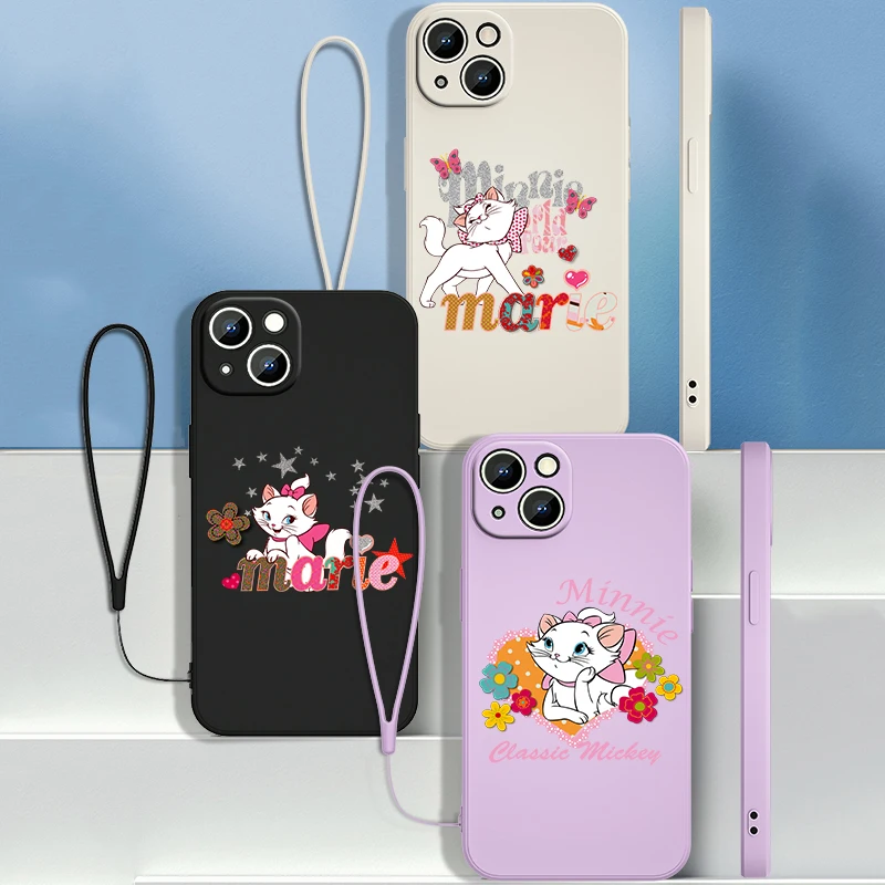 

Disney cute mary cat For Apple iPhone 13 12 11 Pro Max mini XS XR X 8 7 Plus Liquid Rope Phone Case Capa Cover