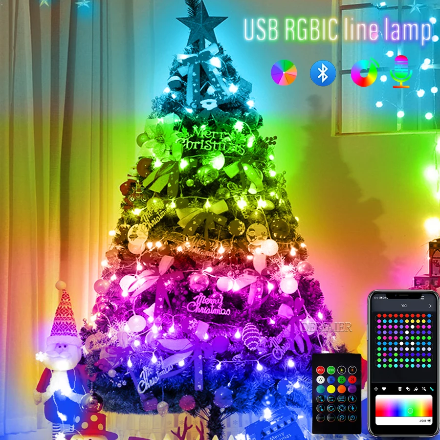 Christmas Tree Decor 5M/10M/20M/30M USB Bluetooth Smart Led Light String Copper Wire Fairy Garland Lamp App Remote Control