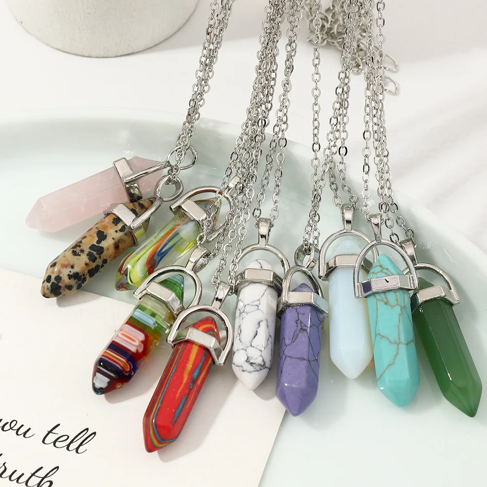

Classic Boho Long Natural Pink Stone Pendant Necklace Bohemian Stone Necklace Gifts for Women Female Neck Fashion Jewelry