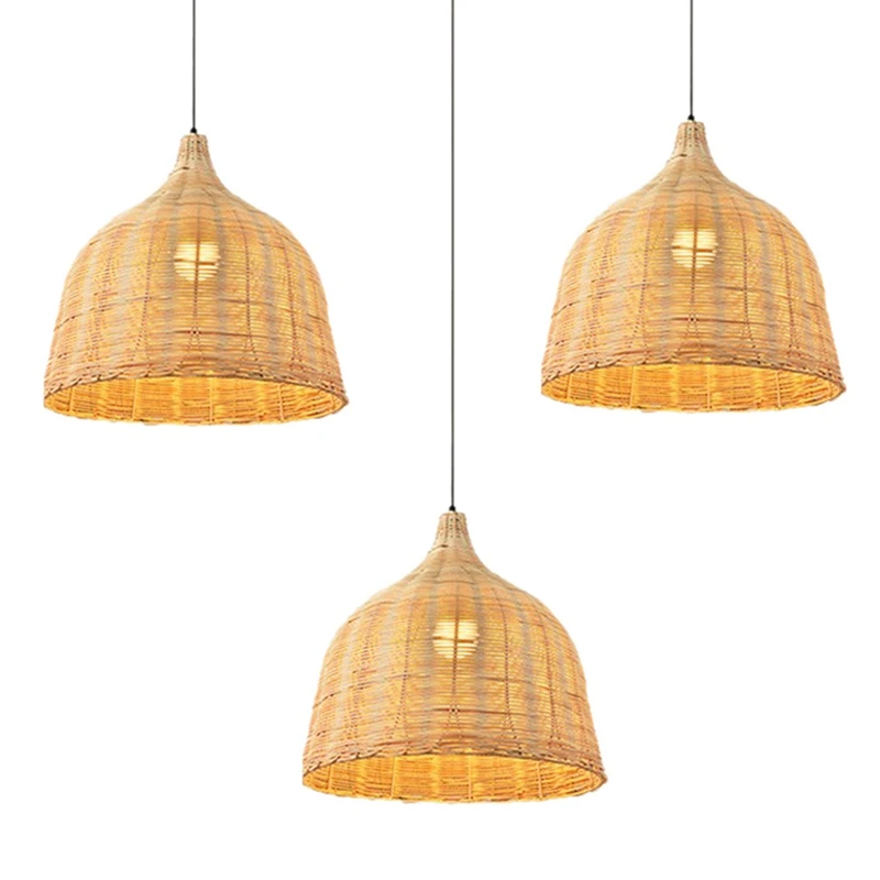 3X Rattan Lamp Pendant Light Vintage Hanging Lamp Shades E27 Living Room Dining Room Decor Cafe Restaurant Hanglamp(XXS)
