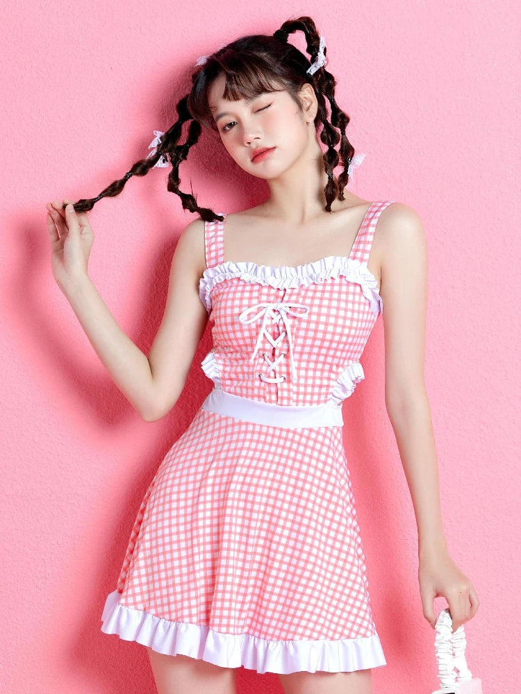 

Swimwear Ladies Korea 2022 New Slim Fashion New One-piece Conservative Skirt Small Chest Gathered Hot Spring Beach Swimwear Y2k